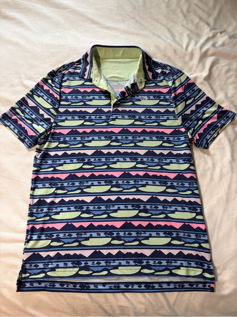 Good Good Golf Men's Navy “Golf Course” Patterned Polo Shirt - Size Small